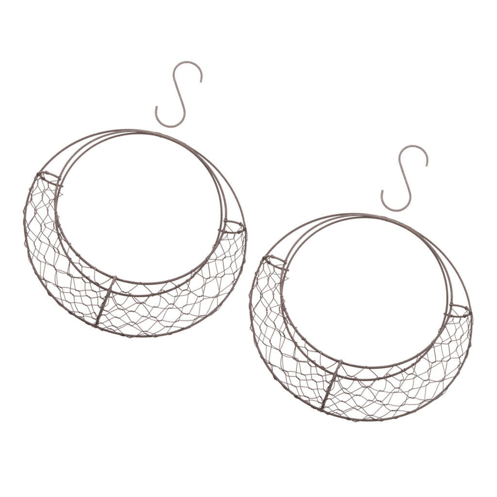 2x Retro Rustic Iron Hanging Succulent Pot Indoors Planter 28cm Moon Shape