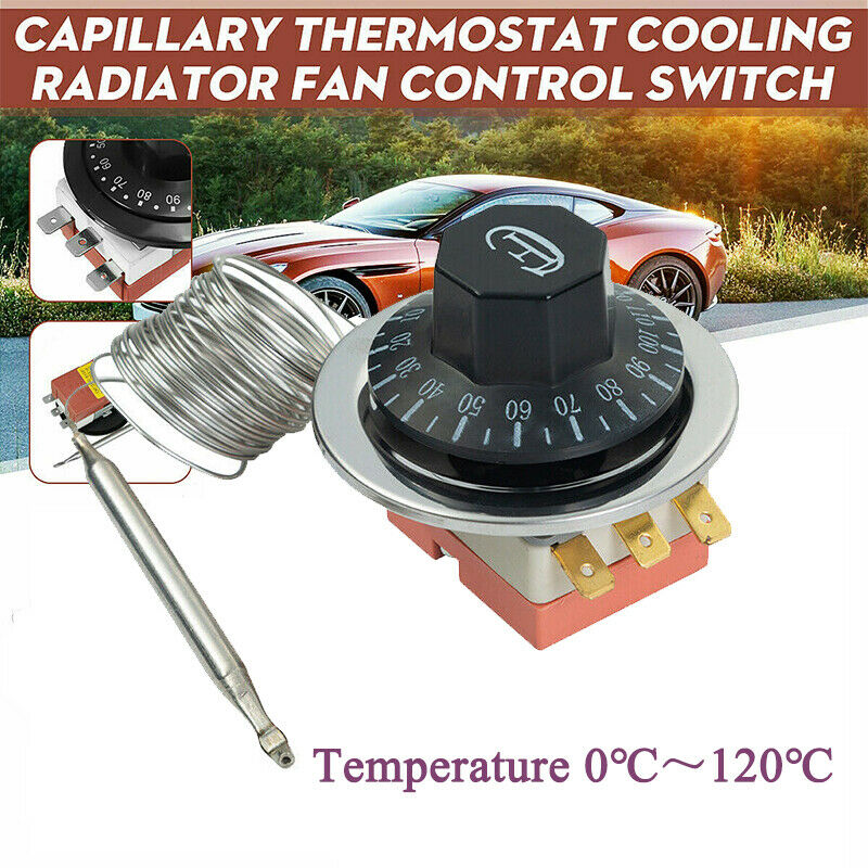 Adjustable Thermostat Water Temp Switch Probe Kit Electric Radiator Fan Control