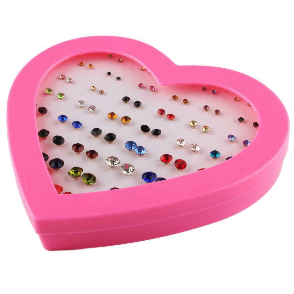 36 Pair Cute Stud Set Love Heart Box Lady Girls Crystal Earring Studs Gift