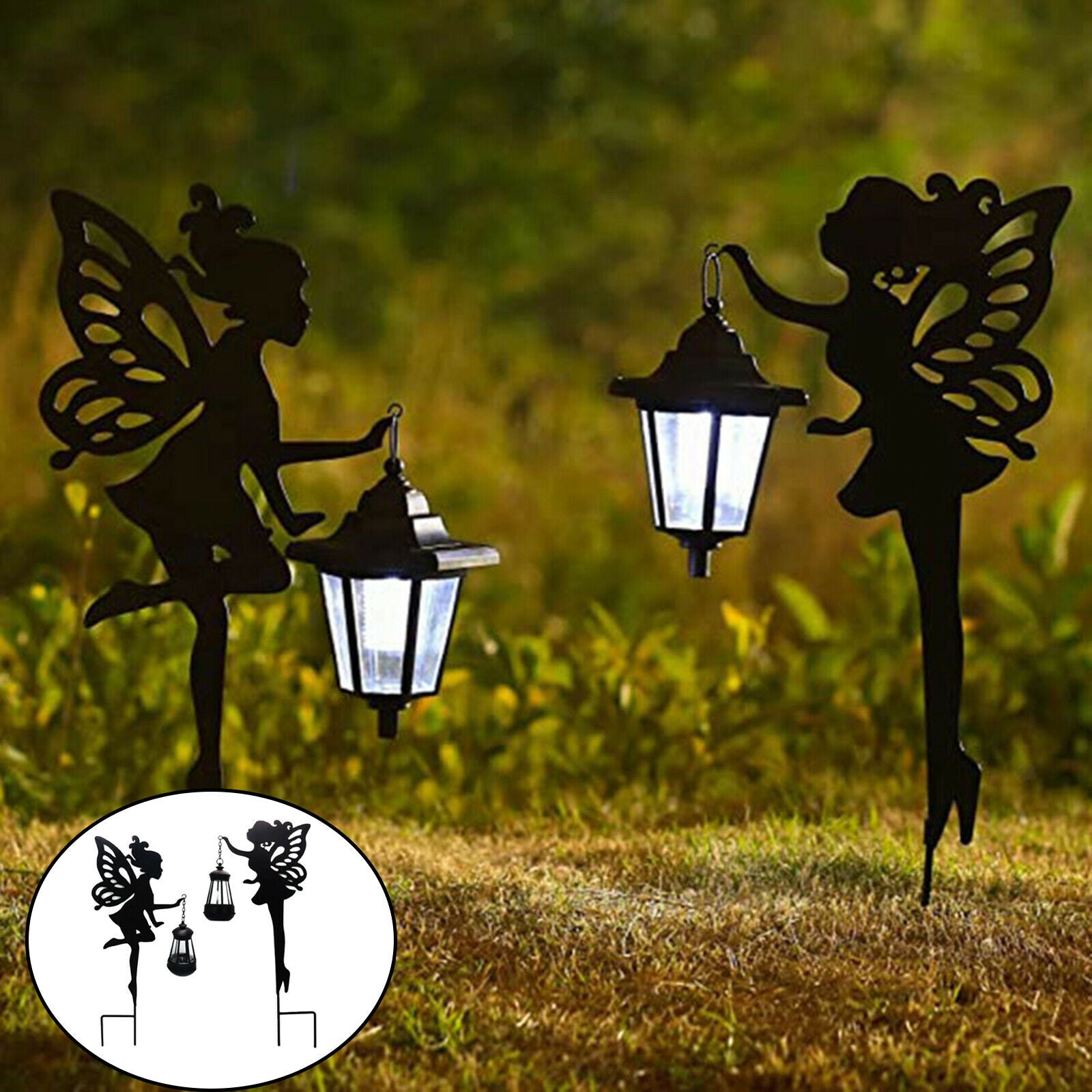Metal Fairy Silhouette Girl pLED Light Sculpture Outside Lawn Ornament