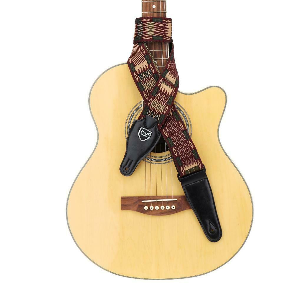 Guitar Strap PU Leather Head Pure Cotton National Style for Acoustic Guitar Bass