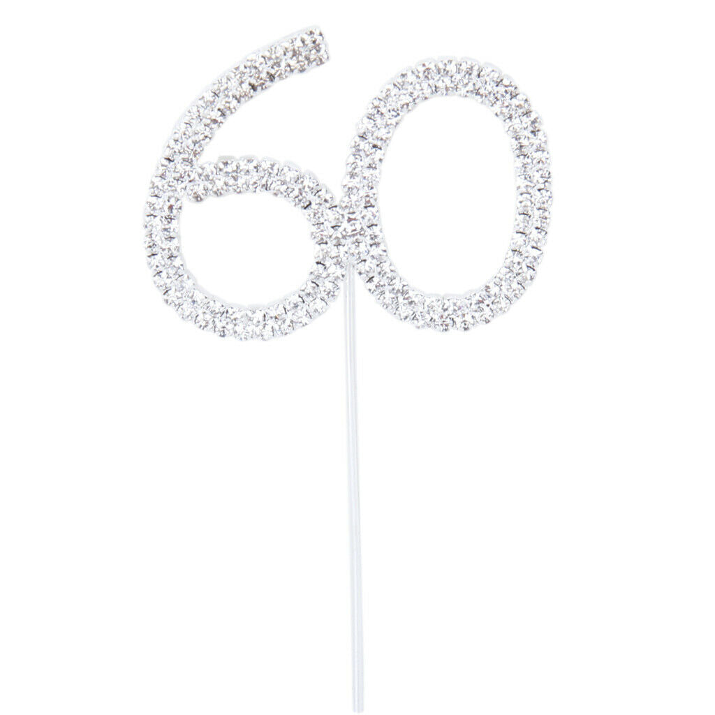 Number 60 Years with Rhinestones for Cake Decoration