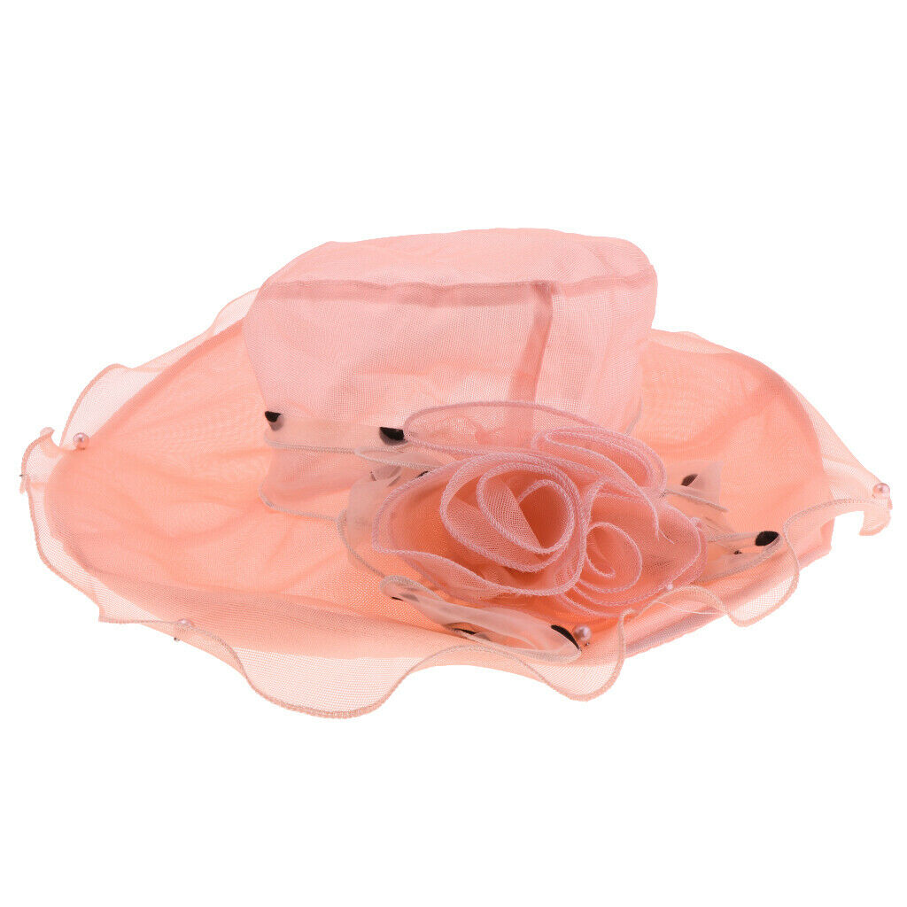 Women Lace Wide Brim Sun   Wedding Church Beach Derby Hat Orange