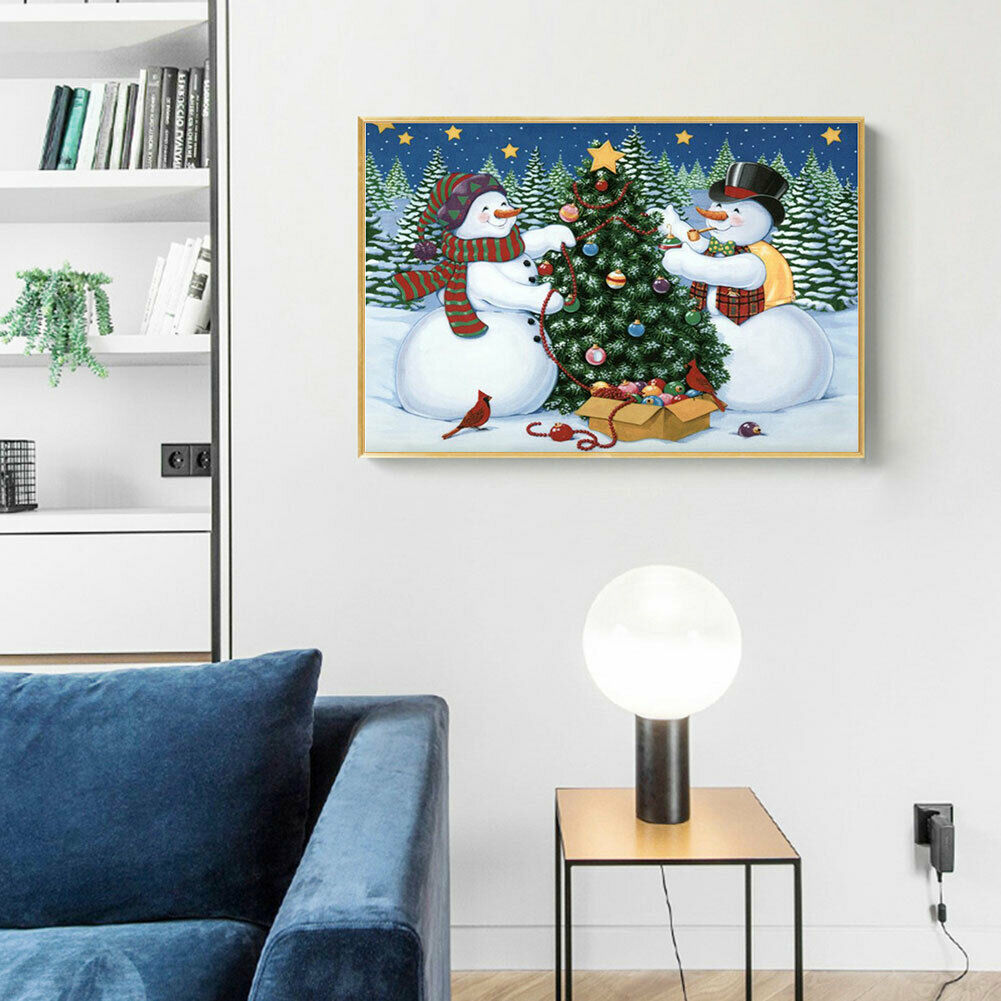 Snowman Christmas Tree DIY Full Drill Round Diamond Painting Embroidery Kit @