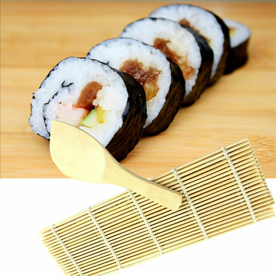 Bamboo Japanese Sushi Mat Rolling Maker With Rice Paddle Makisu DIY Cooking Tool