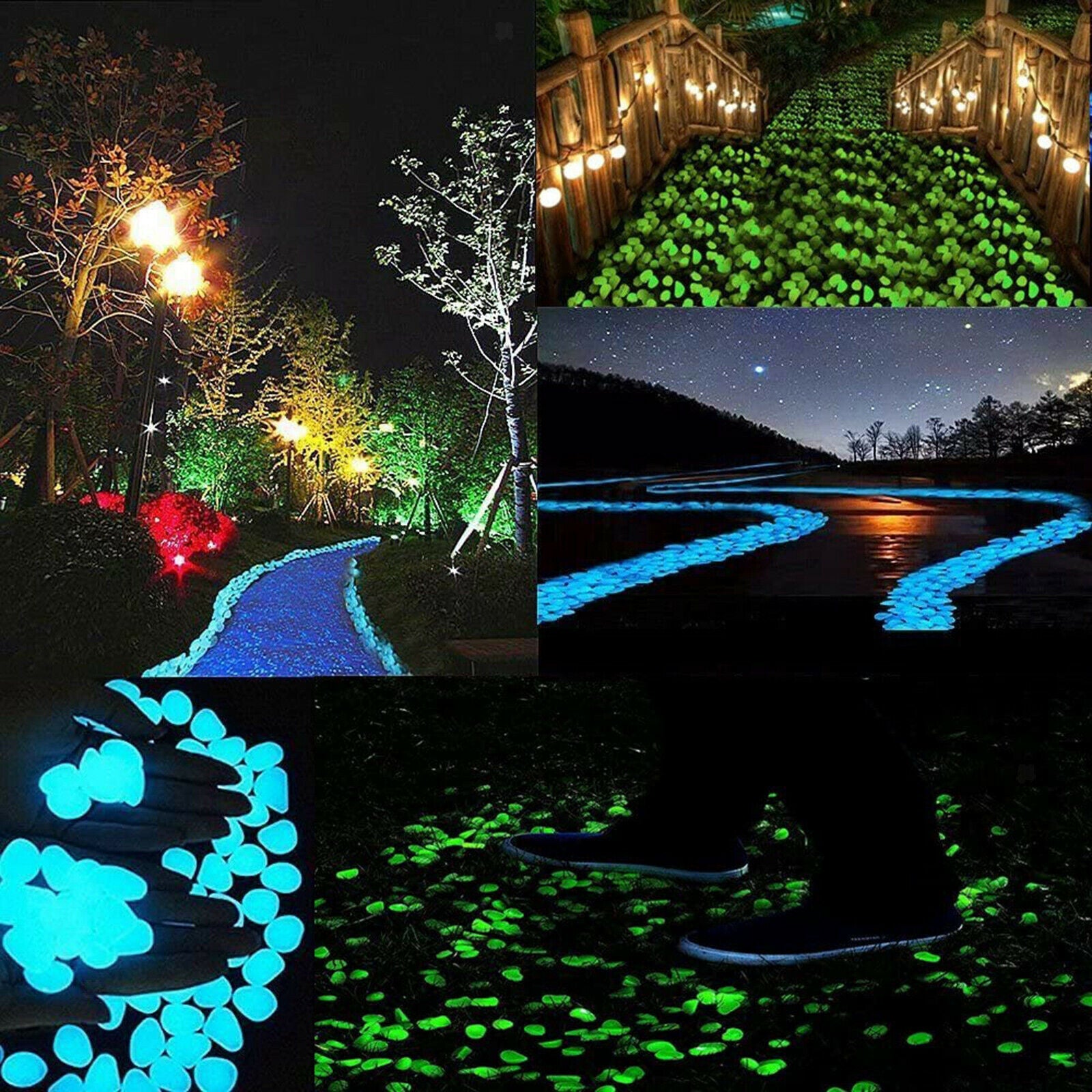 100Pcs Pebbles Stones Glow in the Dark Rocks For Garden Path Yard Ornaments