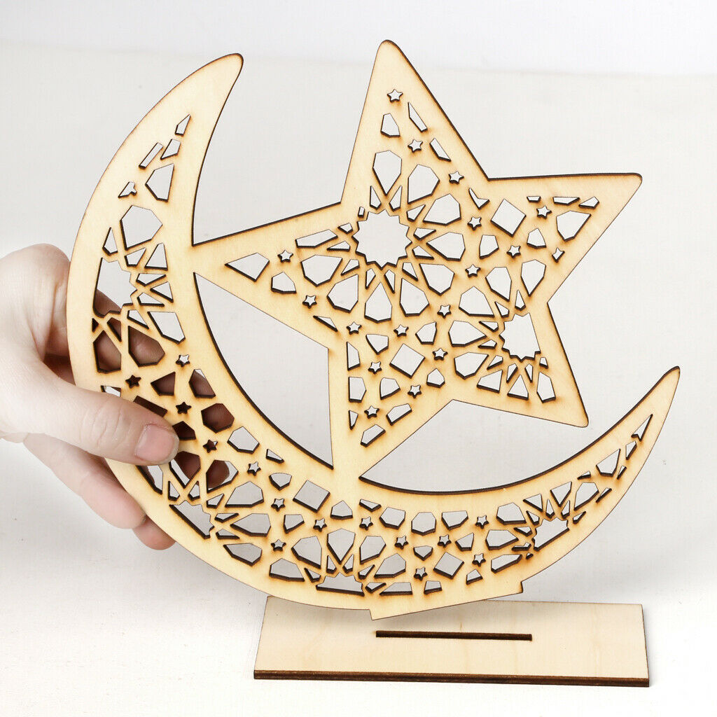 Muslim Ramadan Wooden Moon Star Crafts Ornament for Festival Home Decoration