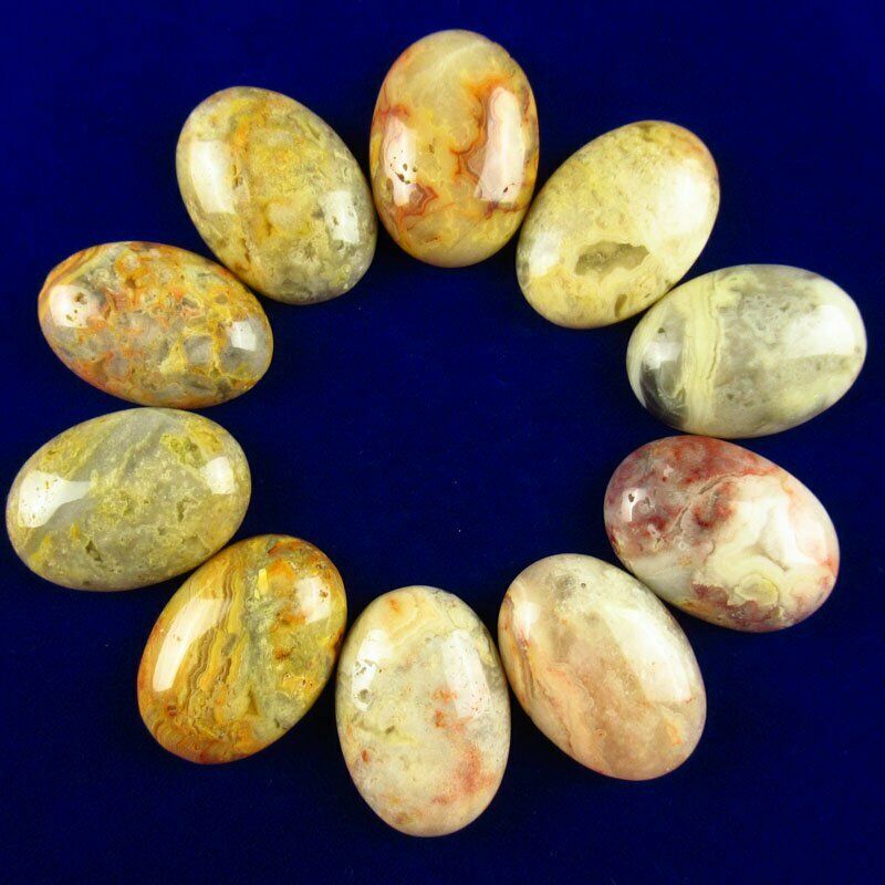 8pcs 39g Natural Yellow Crazy Lace Agate 25x18x6mm Oval Cab Cabochon A-281JM