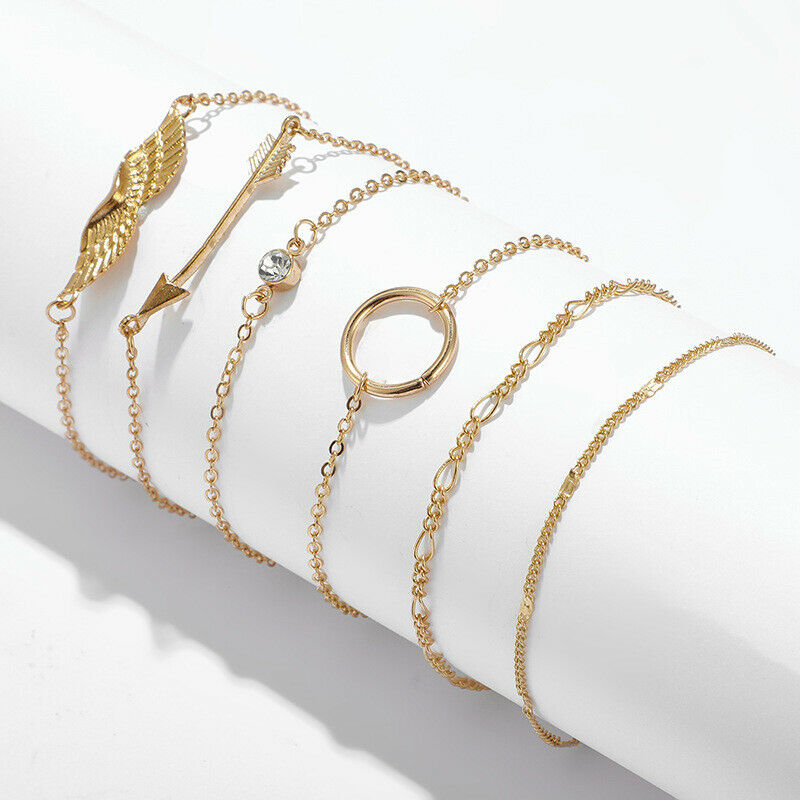4Pcs Diamonded arrow wings Women Tassels Leaves Circular Chains Bangle Je.l8