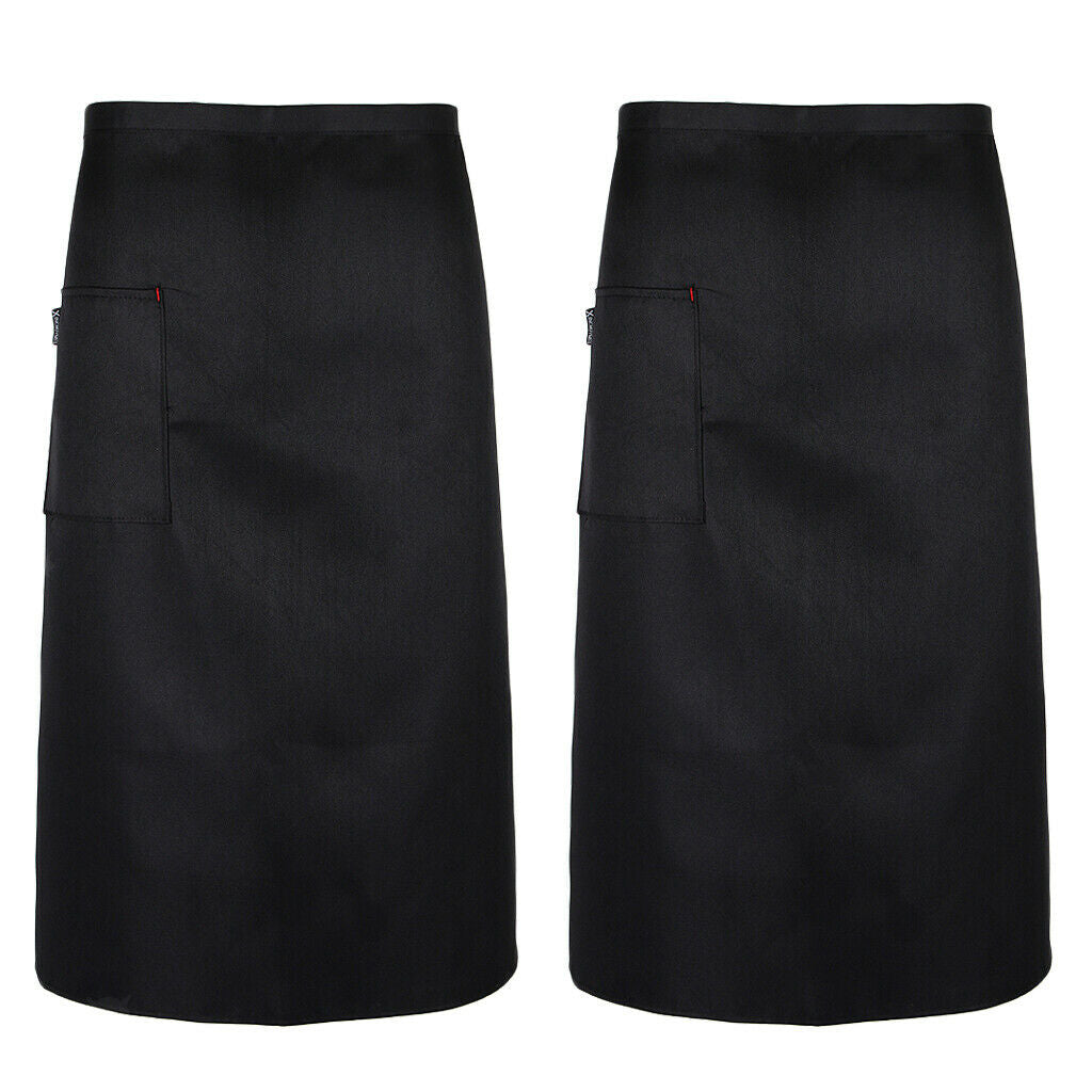 2x Long Apron Chef Baker Knee Length Hotel Catering Apron Men Women Black