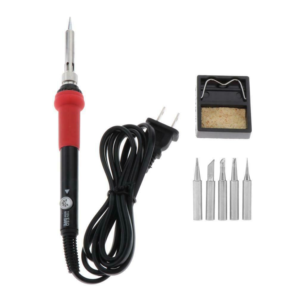 Electric Welding Soldering Iron Kit 60W Adjustable 5 Tips 110V Portable