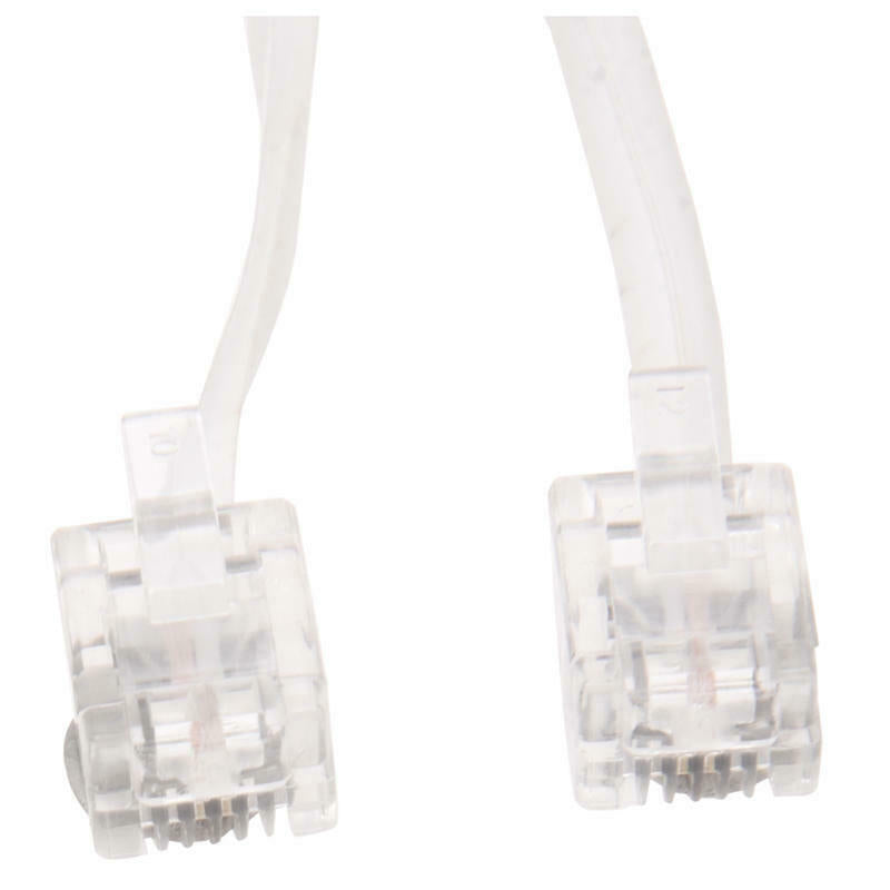 White Male 6P2C RJ11 Plug Telephone Fax Modem Line Cable, 14M for Landline TelD1