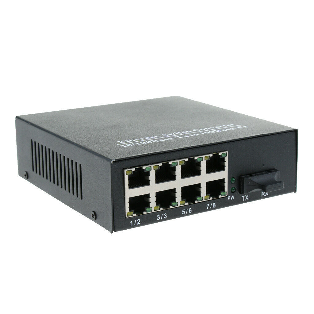 10/100Mbps Fiber Optic Ethernet Media Converter Gigabit 8 Plug