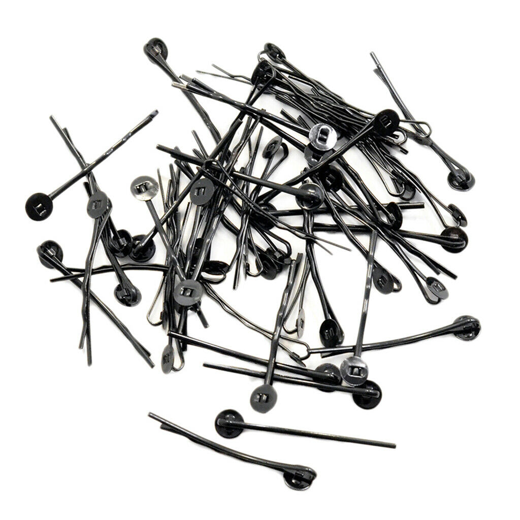 50x Black Hair Clips Barrettes Hairclips Round Tray DIY Jewelry Making Craft