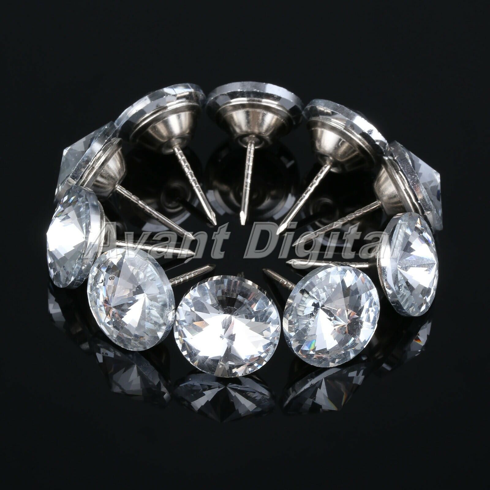 10Pcs 0.87" Diamond Crystal Clear Upholstery Nails Tacks Studs Sofa Decoration
