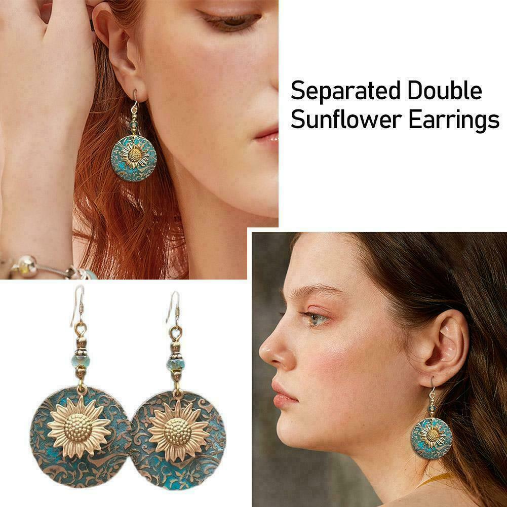 Double Sunflower Drop Dangle Earrings Ear Hook Charm Jewelry Women