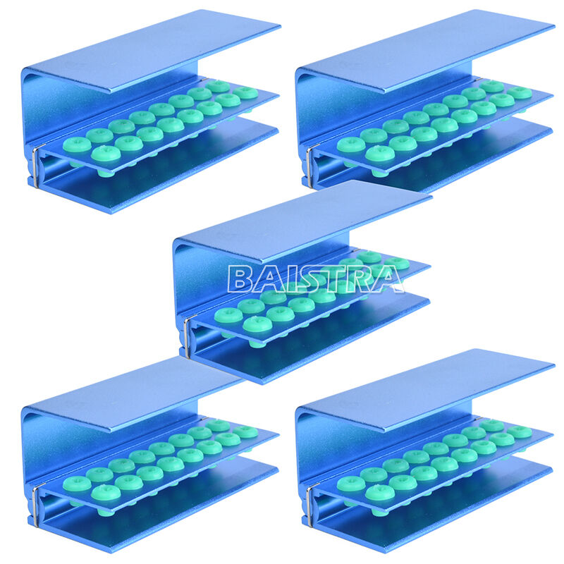 5Kits Dental Burs Holder Block 16 Holes & Silicon Cover FG RA Autoclavable Blue