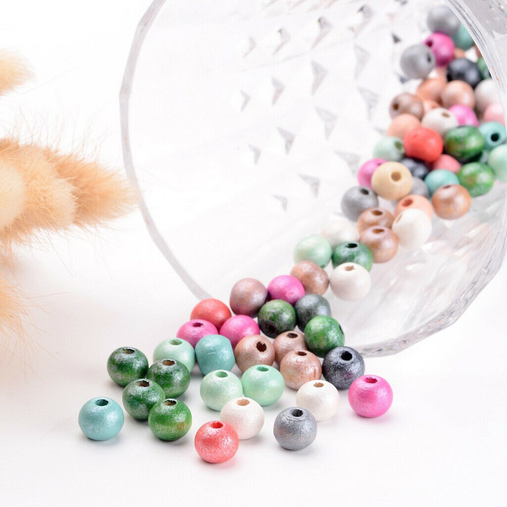 100x Wooden 7-9mm Mixed Bright Coloured Beads Craft Kids Jewelry Beading DIY