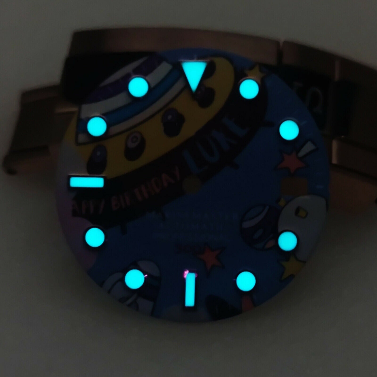 Diving Watch Dial Strong Blue Green Luminous Nails for NH35A Water Ghost