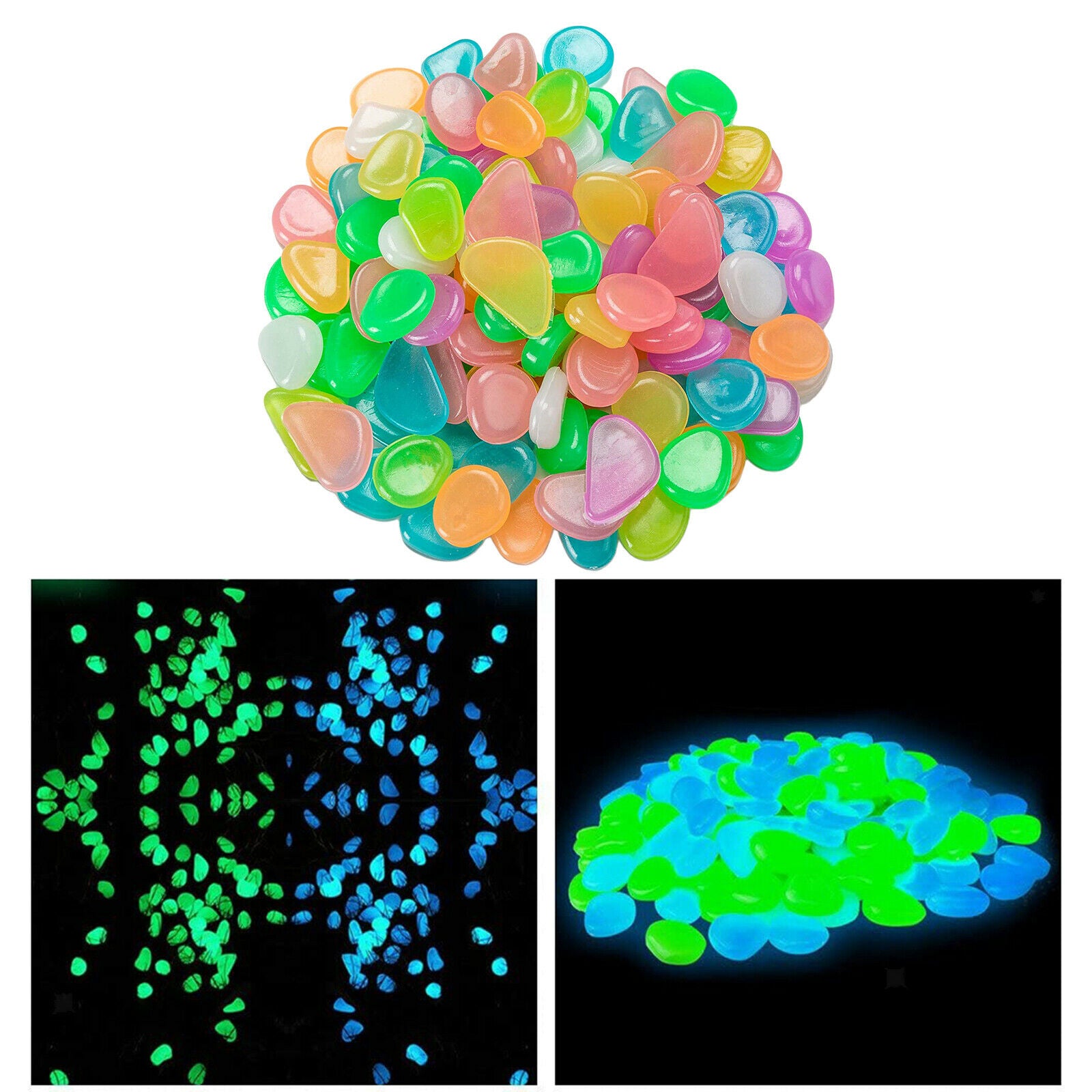 Glow in the Dark Pebbles Stone For Home Garden Walkway Fish Tank Aquariums