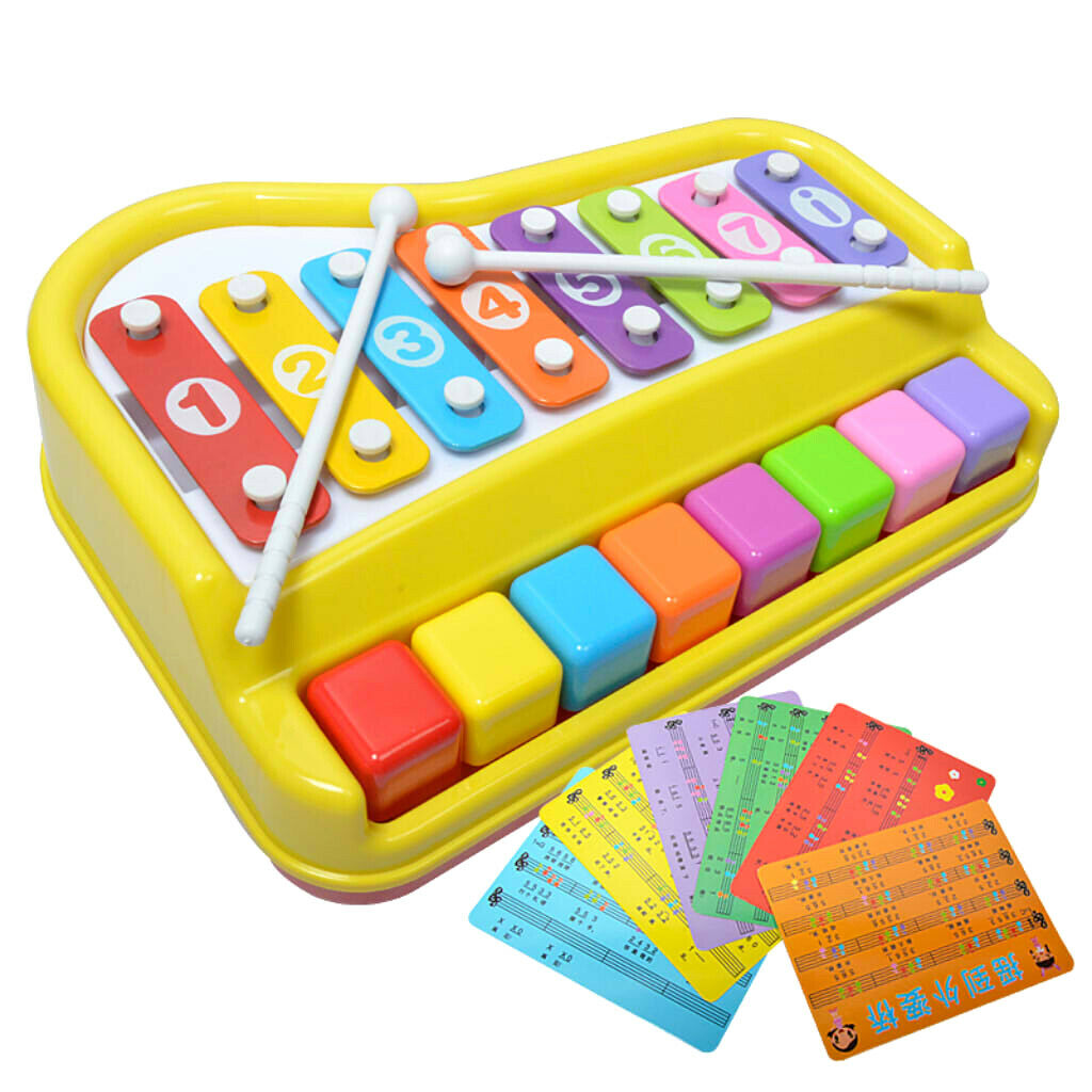 2 In 1 Piano Xylophone 8 Keys Mini Glockenspiel Instrument with Music Cards