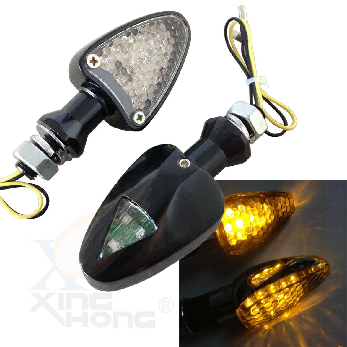 10mm LED Dual Sport Turn Signal Indicators Blinkers Lights Black base Clear lens