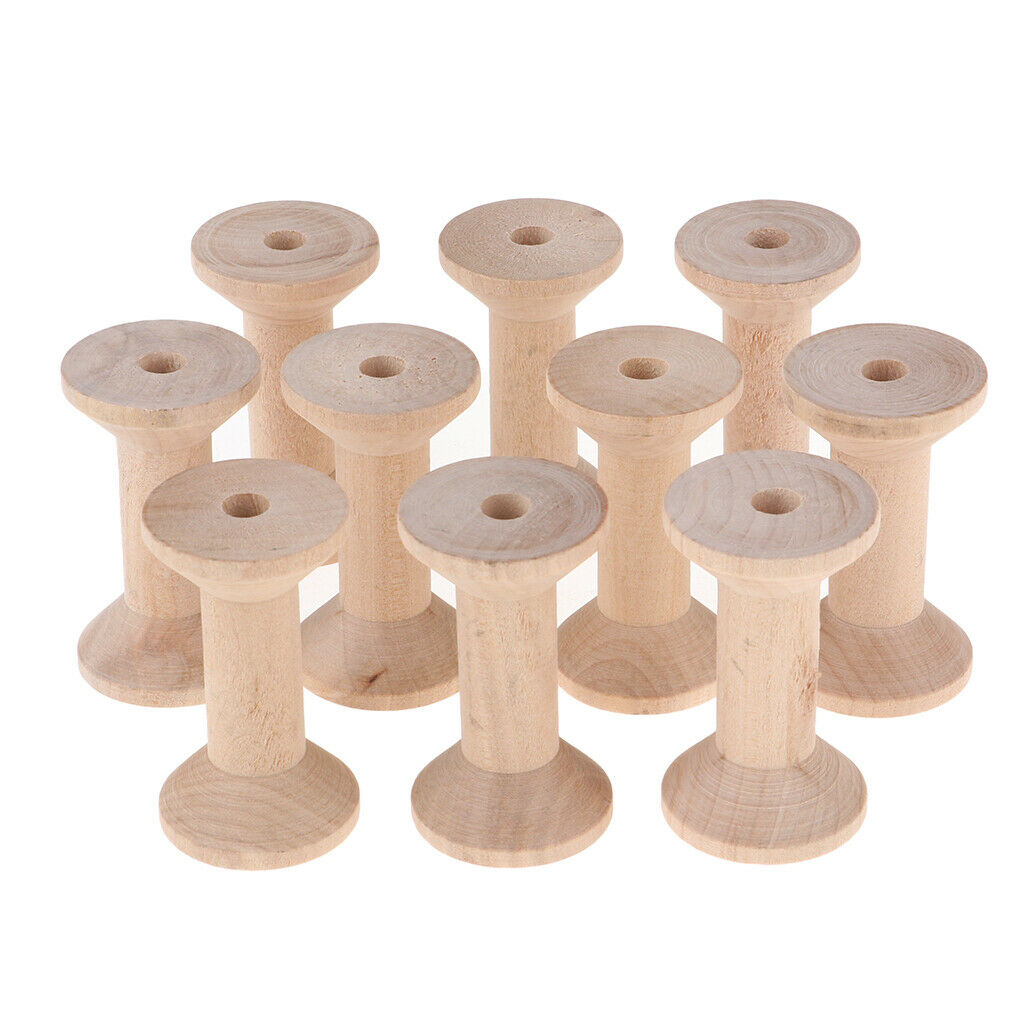 10 Pieces Empty Wooden Coil Bobbin Natural Wood, 3.5 X 6 Cm