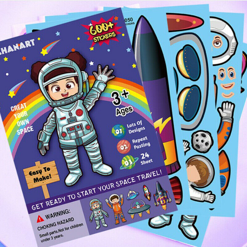 25 Sheets Spaceship Make Your Own Stickers Make-a-Face Stickers Games Stick TL