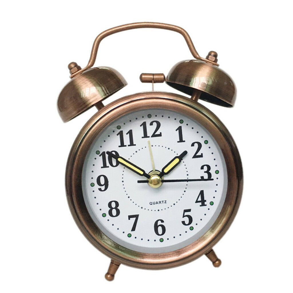 Retro Twin Bell Alarm Clock Battery Operated Loud Alarm Clock Red Copper