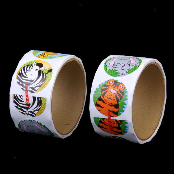 2 Rolls of Animal Theme Round Paper Stickers for Kid Scrapbook Decoration