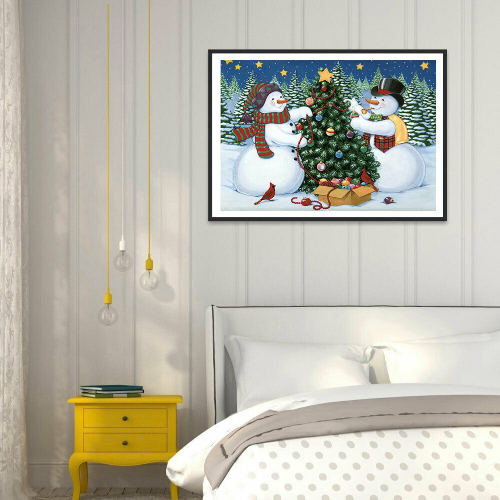 Snowman Christmas Tree DIY Full Drill Round Diamond Painting Embroidery Kit @
