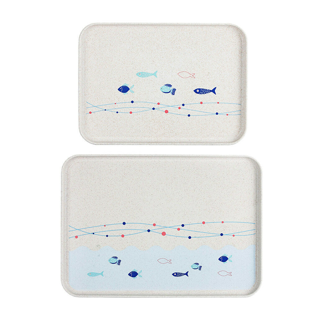 2Pcs Eco-Friend Rectangular Plate Cutlery Serving Tray Food Snack Dish L+M