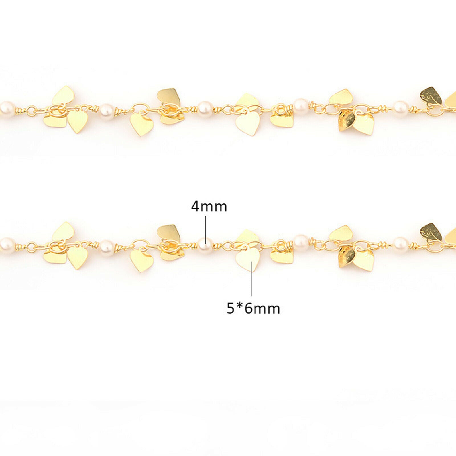 Pearls Beads Heart Charms Handmade Link Chain for