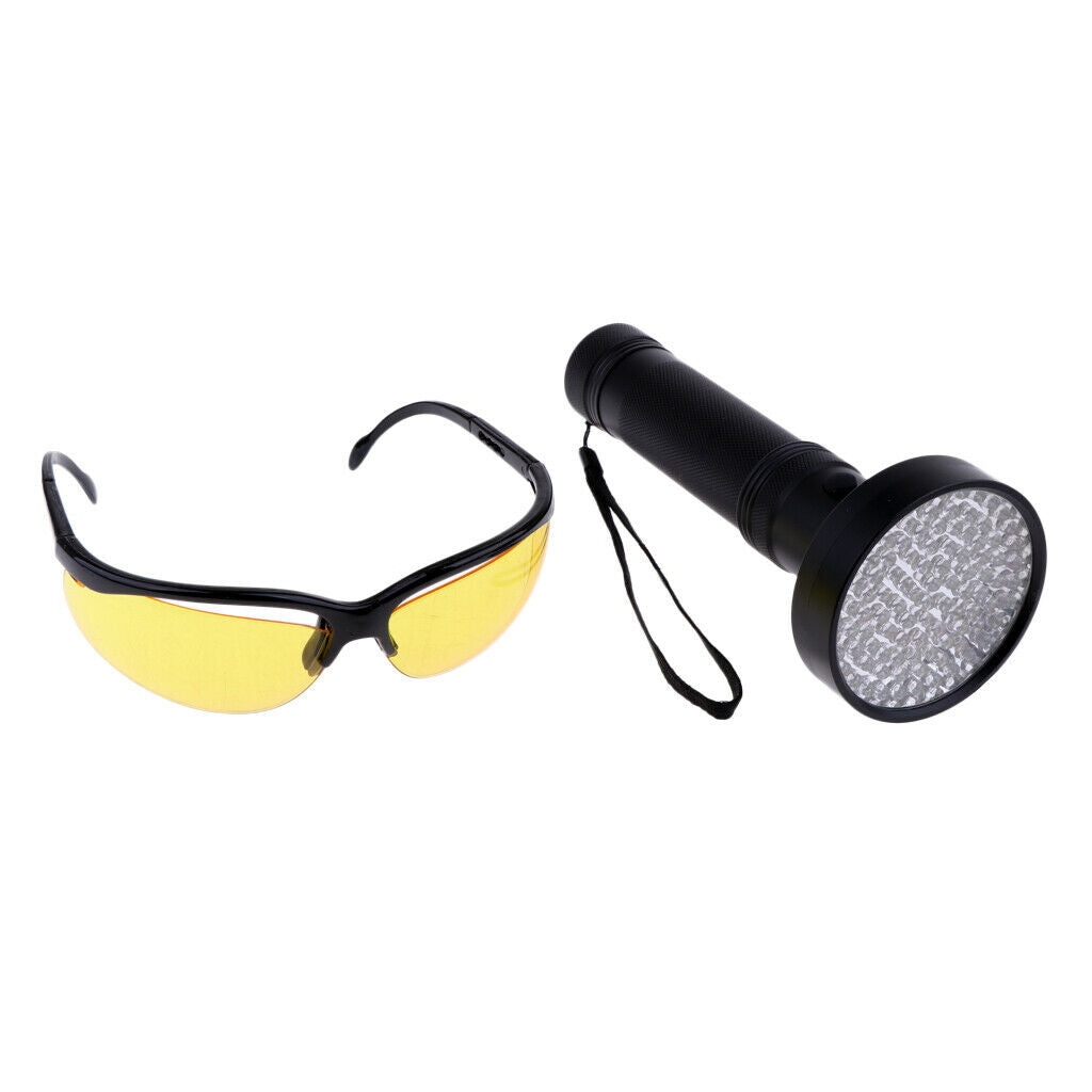 100LED UV Blacklight Flashlight Currency Detector w/ Goggle Outdoors 395nm