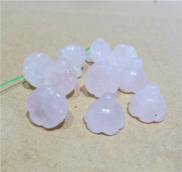 10Pcs 12x11mm Natural Rose Quartz Carved Lotus Flower Pendant Beads HH8376