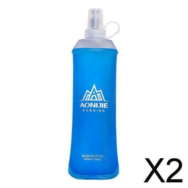 2X TPU Soft Flask Running Collapsible Water Bottles for Hiking 450ml Blue