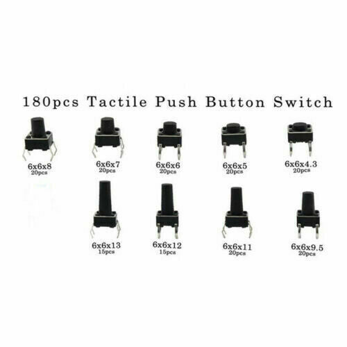 10 Values 180PCS Tactile Push Button Switch Mini Momentary Tact Assortment I6J1