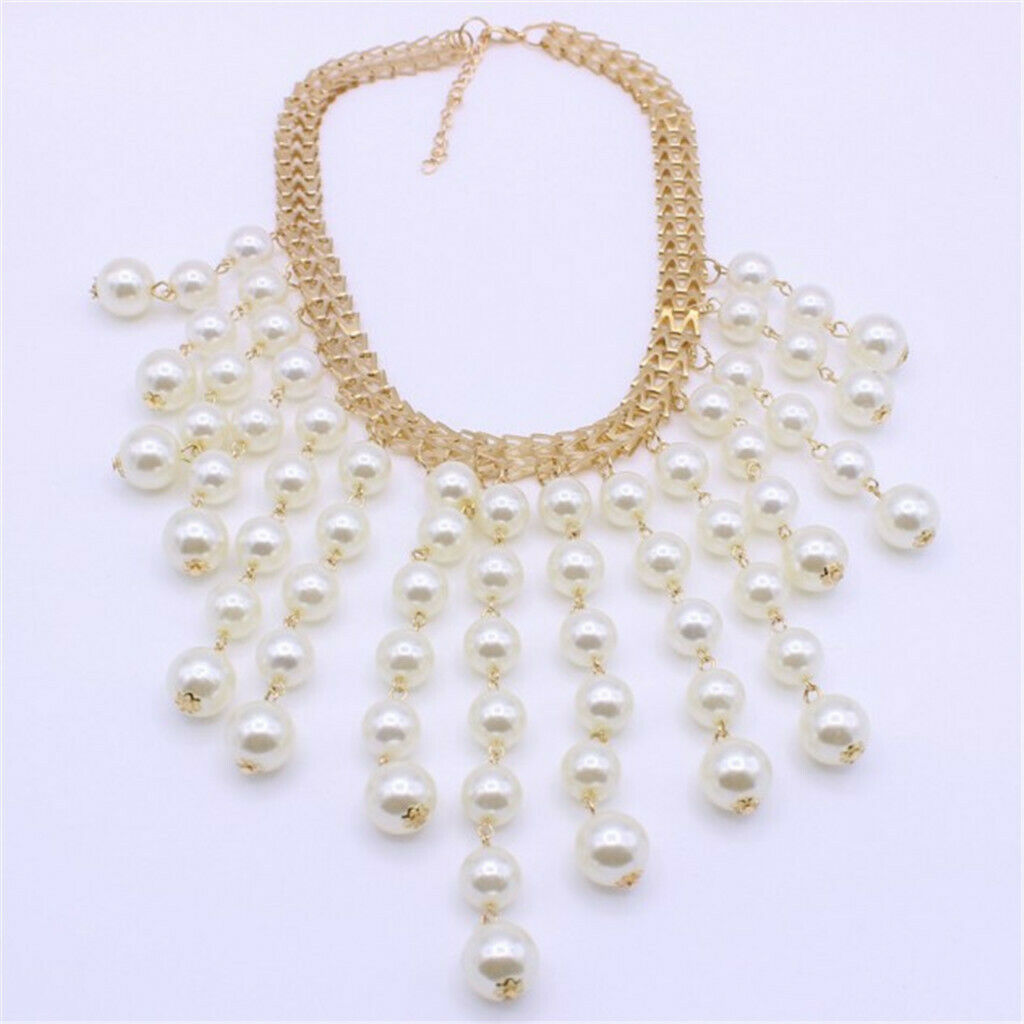 Multi-layer Pearls Tassel Collar Necklace Clavicle Chain for Women Wedding