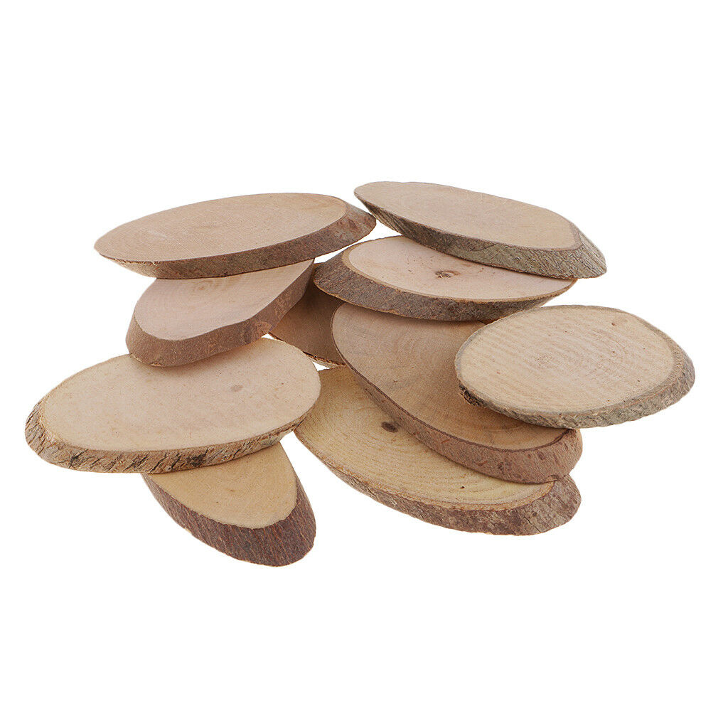 10pcs Wood Oval Log Slices Tree Bark Discs for Wood Crafts Woodworking 6cm