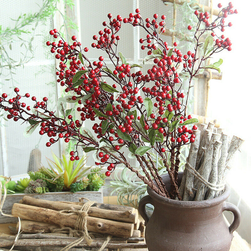 57cm Christmas Red Berry Holly Branch Pine Cone Artificial Flower Xmas Decor NEW