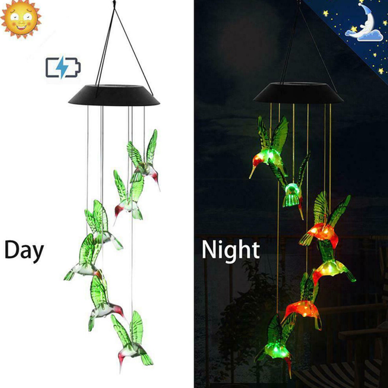 Solar Powered Garden Light Wind Chimes Outdoor Colour Changing Hanging Decor LED