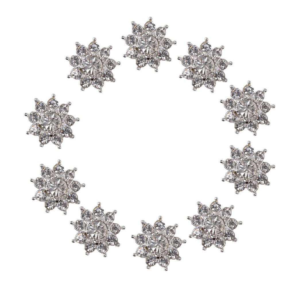 10pc Crystal Flower Rhinestone Buttons Flatback Embellishments Wedding