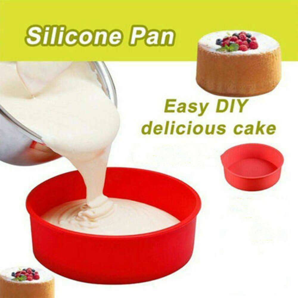 4" Silicone Round Bread Mold Cake Pan Muffin Mould Bakeware Baking Tray Tool Red