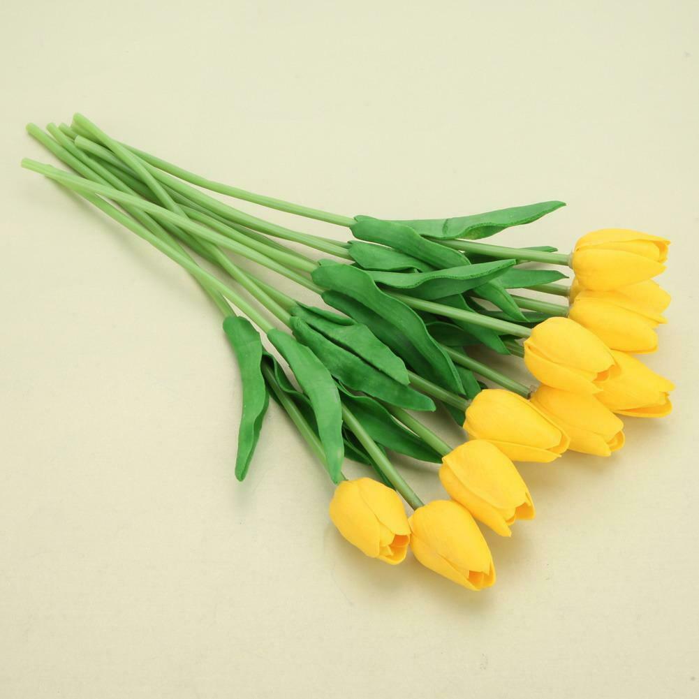 10pcs PU Tulips Artificial Flowers Bouquet Wedding Home Decor Props (Yellow @