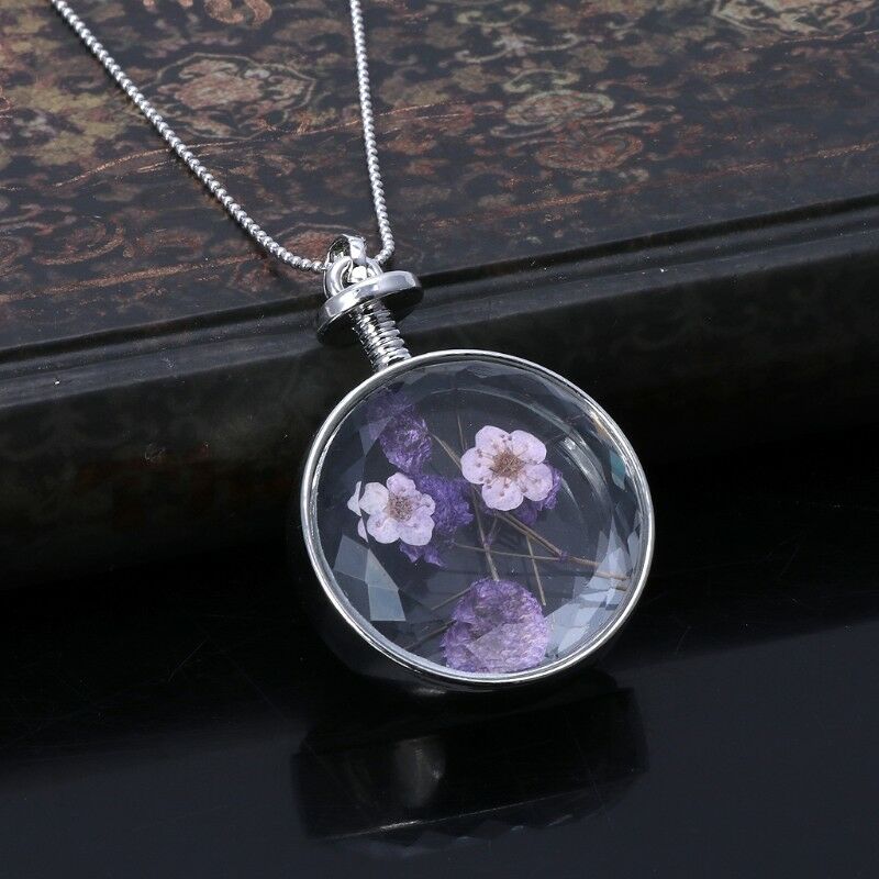 Natural Dried Flowers Necklace Pendant Pressed Lavender Glass Plant decor Gift