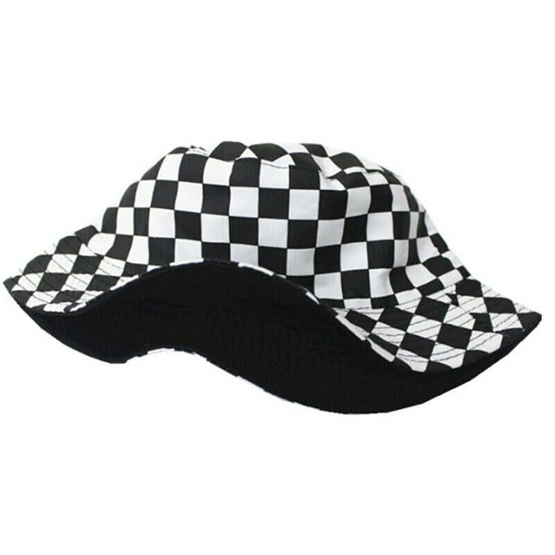 New Black White Plaid Check Bucket Hats Fishing Caps Women MensBDAU