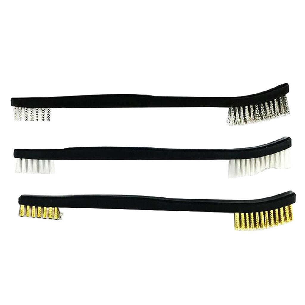 3x Cleaning Tool Set Kit With Brass Brush Double Ended Wire Brush Tool Set