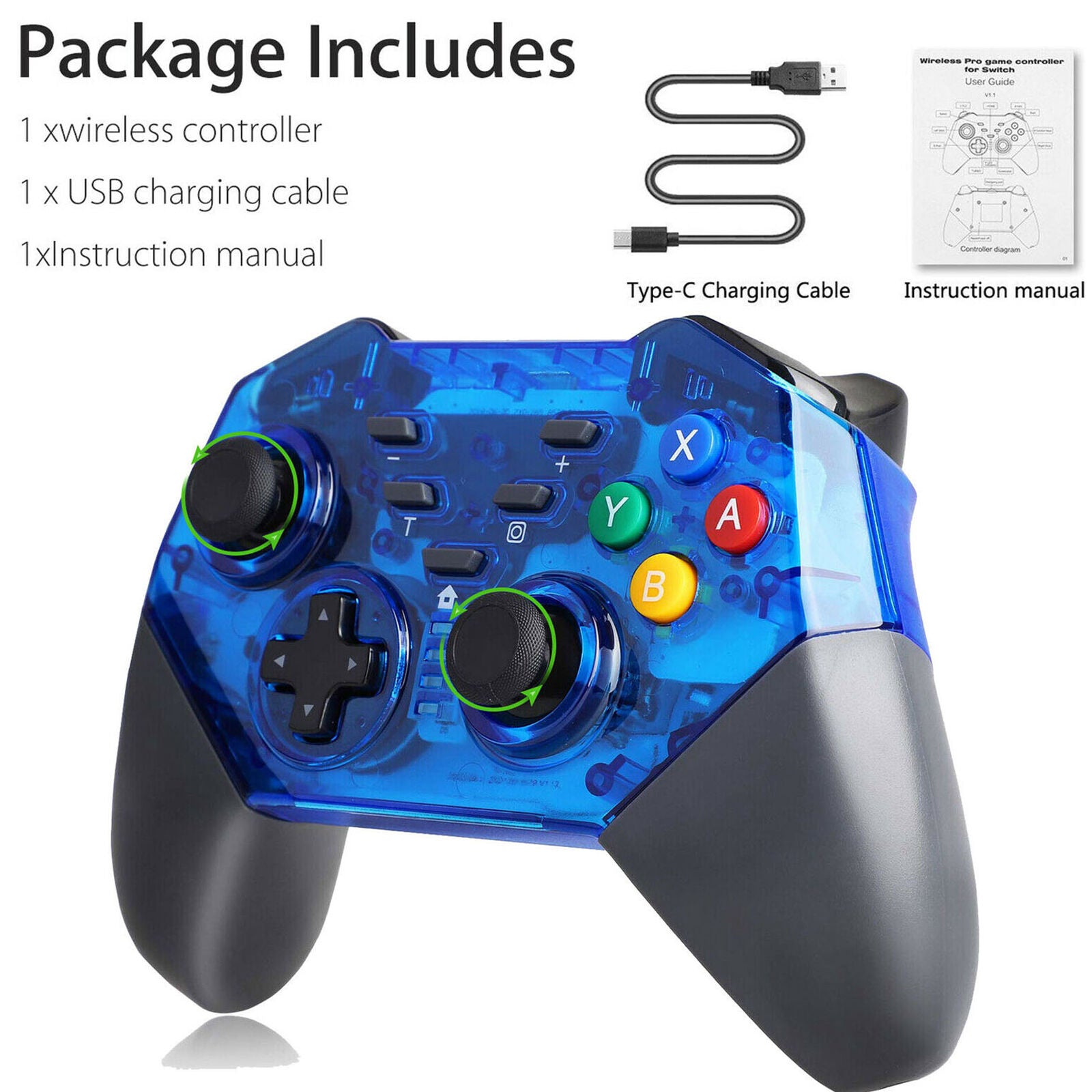 Wireless Pro Controller Remote Gamepad for Nintendo Switch Console Black / Blue