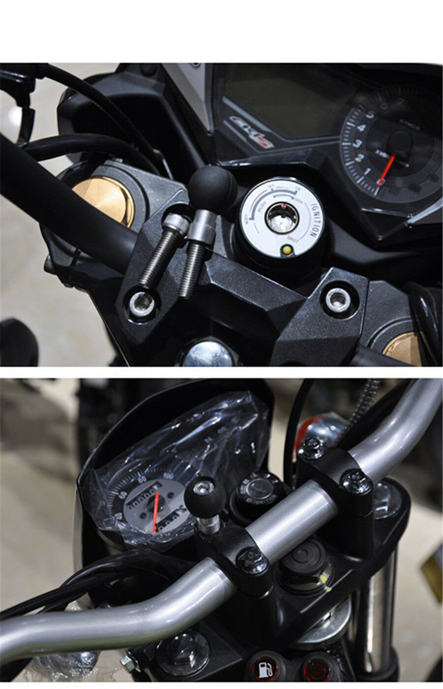 Motorcycle Handlebar Clamp Base with M8 Screws 1" Rubber ball Dampen Vibration