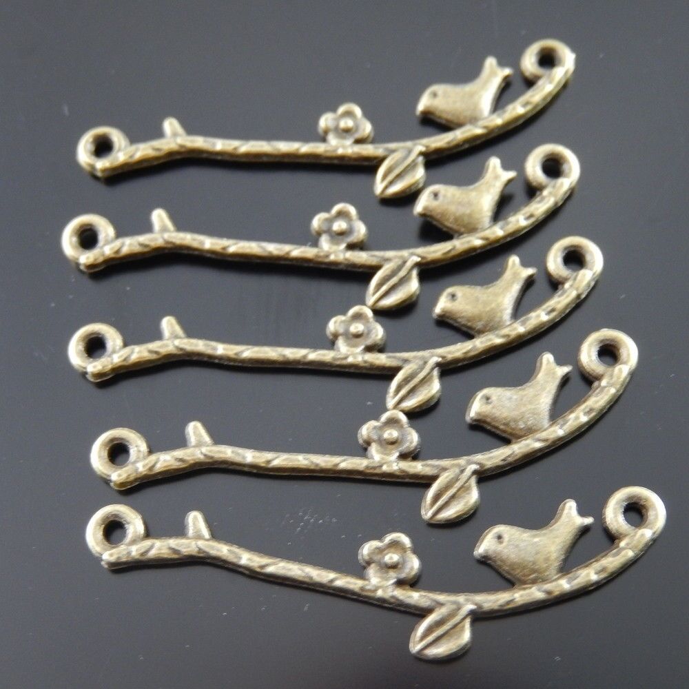 40 pcs Antiqued Bronze Bird Flower Branch Alloy Pendant Jewelry Connector 37*9mm